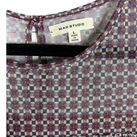 Max Studio Long Sleeved Sheer Peasant Top L - Picture 3 of 9